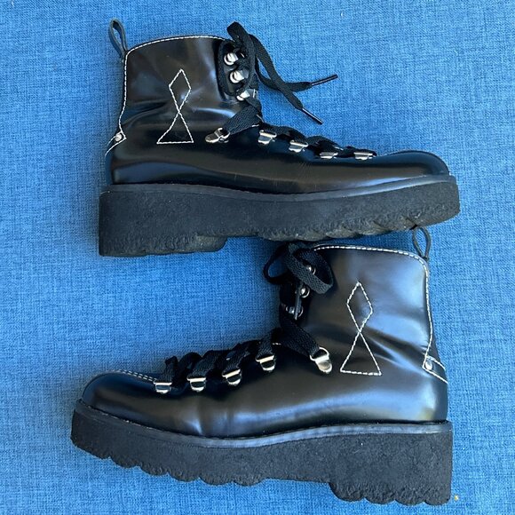 Free People ~ Western Mountains Hiker Boot ~ 37 ~ sz. 7  ~ Black Leather - Picture 10 of 11